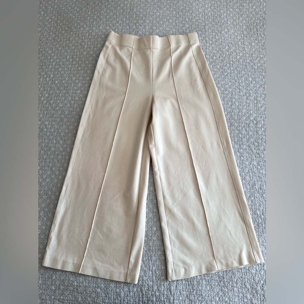 Jones NY Wide Leg Cropped Pull On Pants Front Seam Off-White Cream Size XL